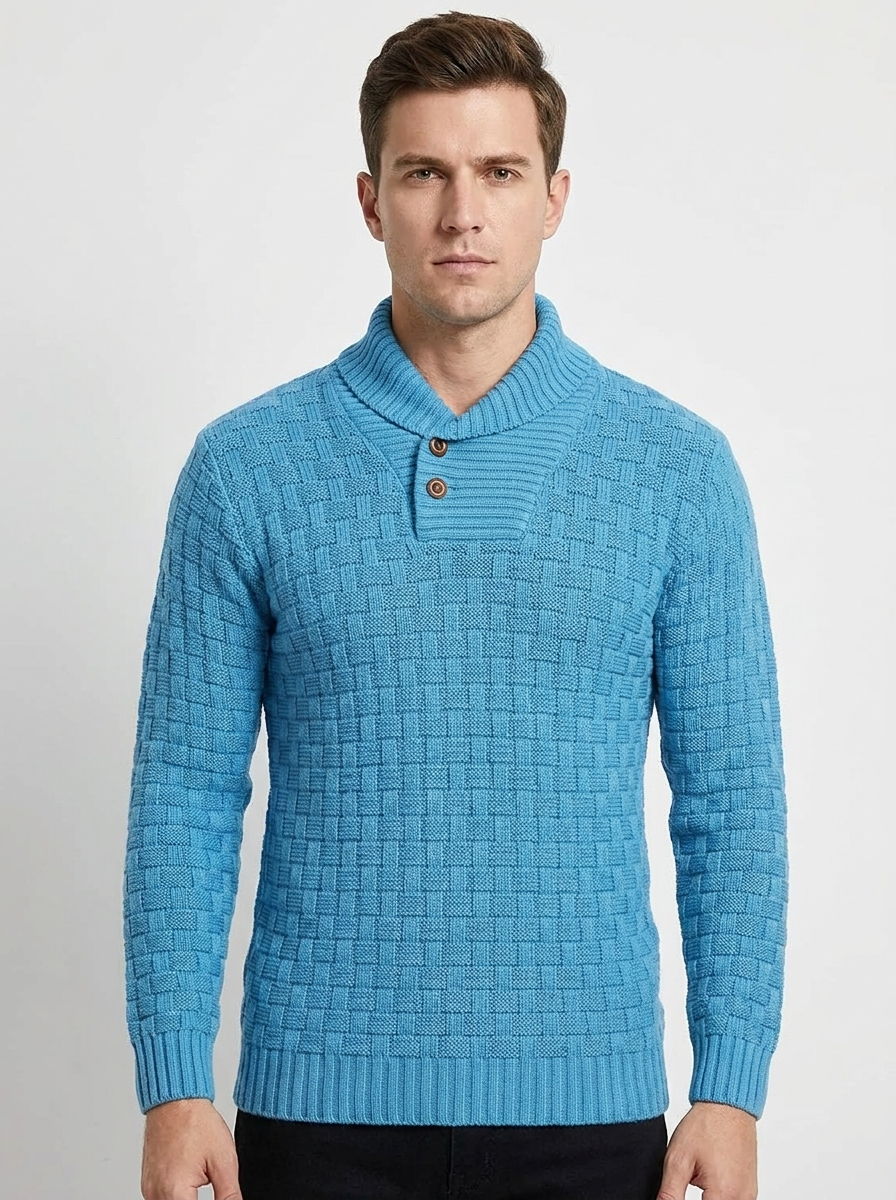 Men's Shawl Collar Winter Sweater Textured Knit Button Pullover