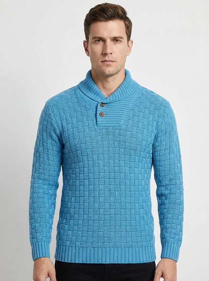 Men's Shawl Collar Winter Sweater Textured Knit Button Pullover