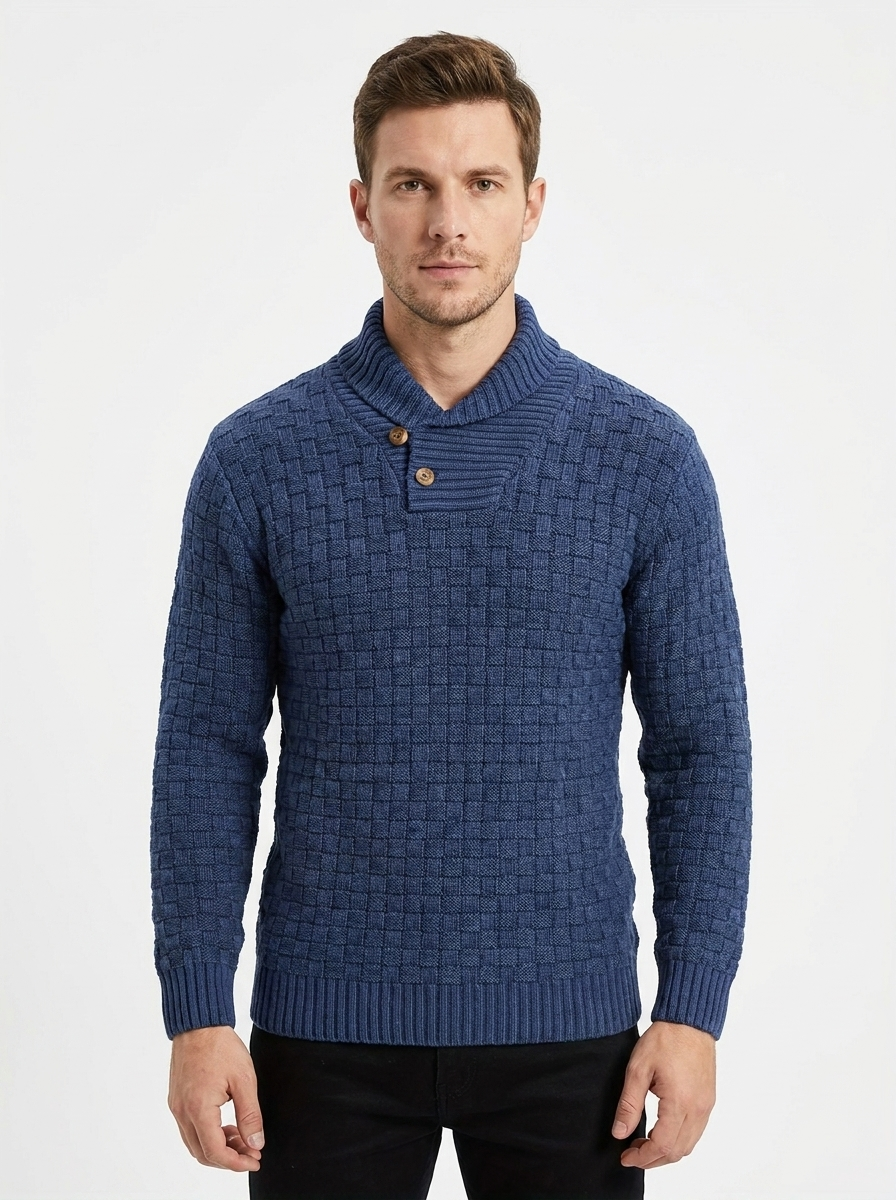Men's Shawl Collar Winter Sweater Textured Knit Button Pullover