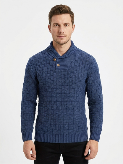Men's Shawl Collar Winter Sweater Textured Knit Button Pullover