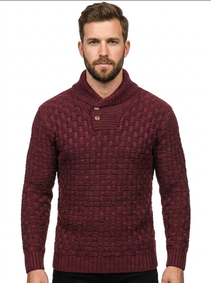 Men's Shawl Collar Winter Sweater Textured Knit Button Pullover