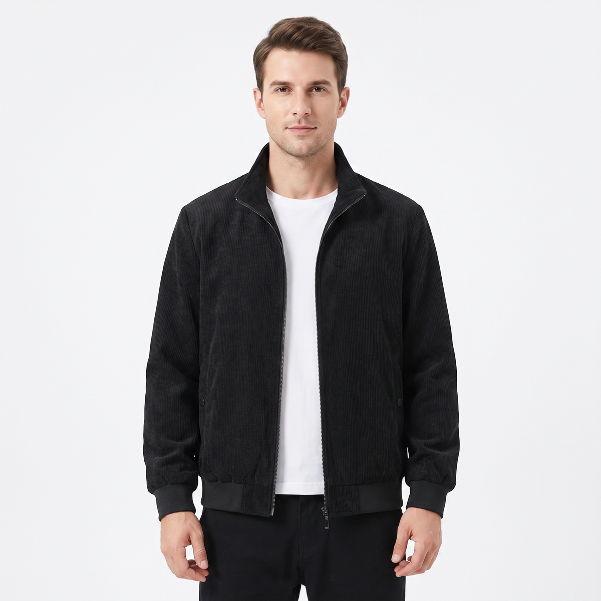 Men's Corduroy Jacket Fleece Lined Stand Collar Winter Autumn Coat