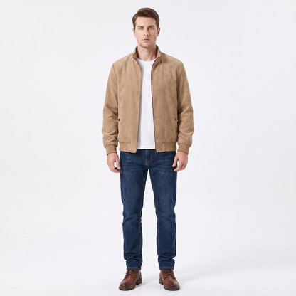 Men's Corduroy Jacket Fleece Lined Stand Collar Winter Autumn Coat