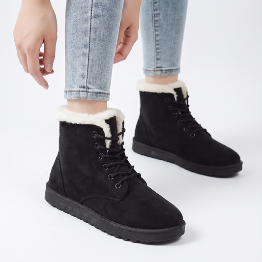 Women's Fur-Lined Snow Lace-Up Flat Winter Ankle Boots
