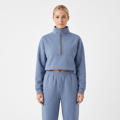 Women's Cropped Zip-Up Sweatshirt and Jogger Winter Set