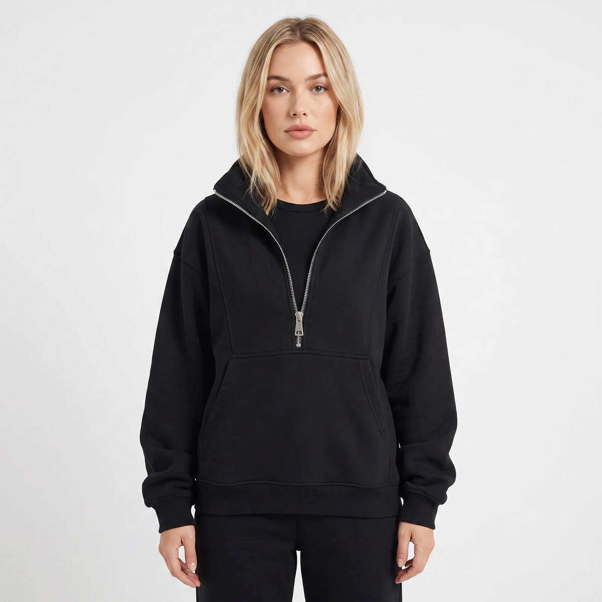 Women's Cropped Zip-Up Sweatshirt and Jogger Winter Set