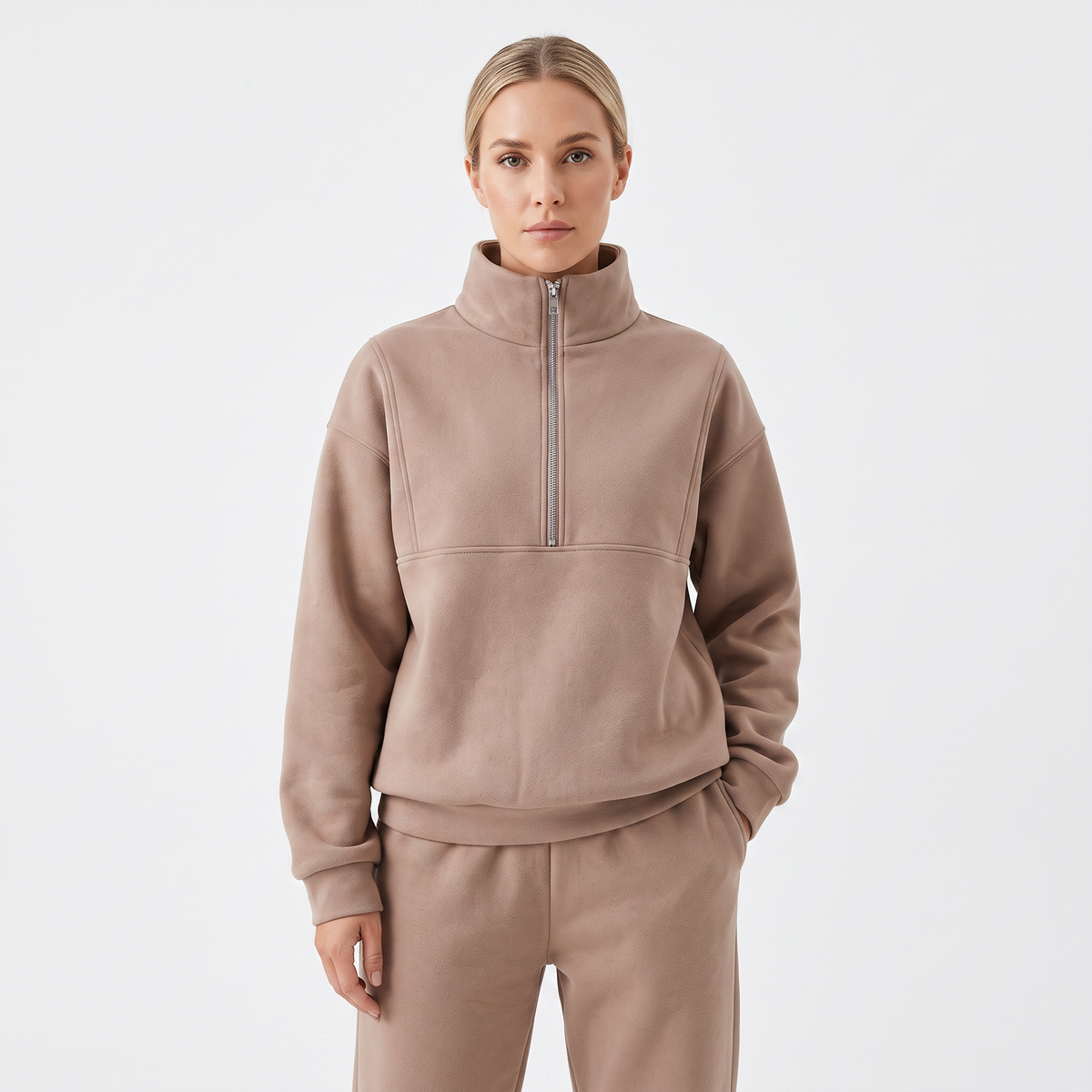 Women's Cropped Zip-Up Sweatshirt and Jogger Winter Set