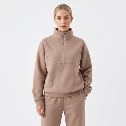 Women's Cropped Zip-Up Sweatshirt and Jogger Winter Set