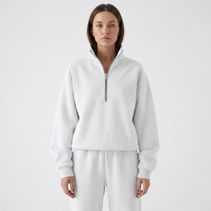 Women's Cropped Zip-Up Sweatshirt and Jogger Winter Set