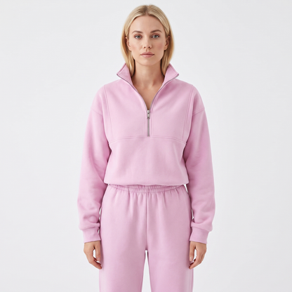 Women's Cropped Zip-Up Sweatshirt and Jogger Winter Set