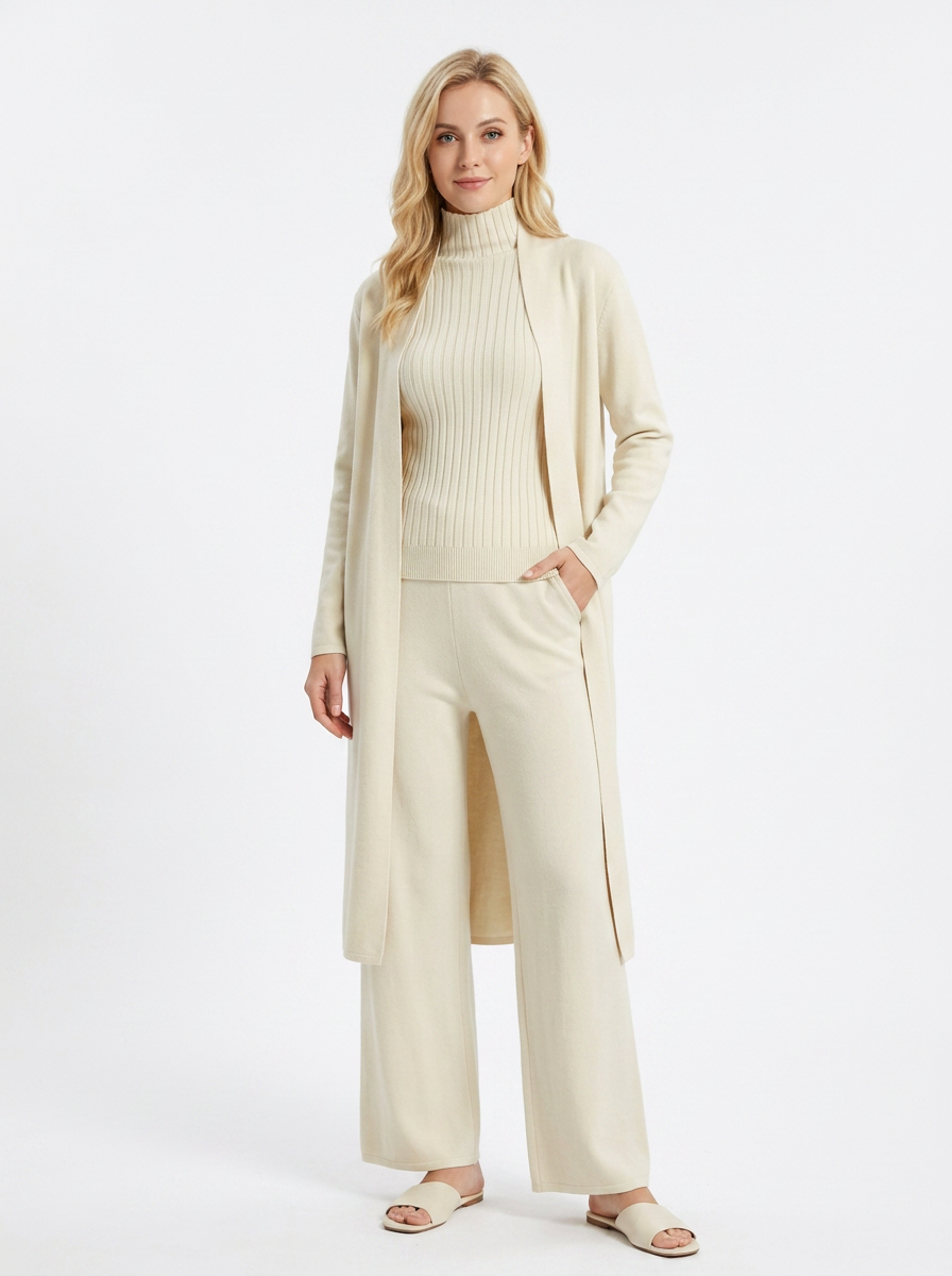 Women's Three-Piece Knit Set Cardigan Tank Wide-Leg Winter Pants