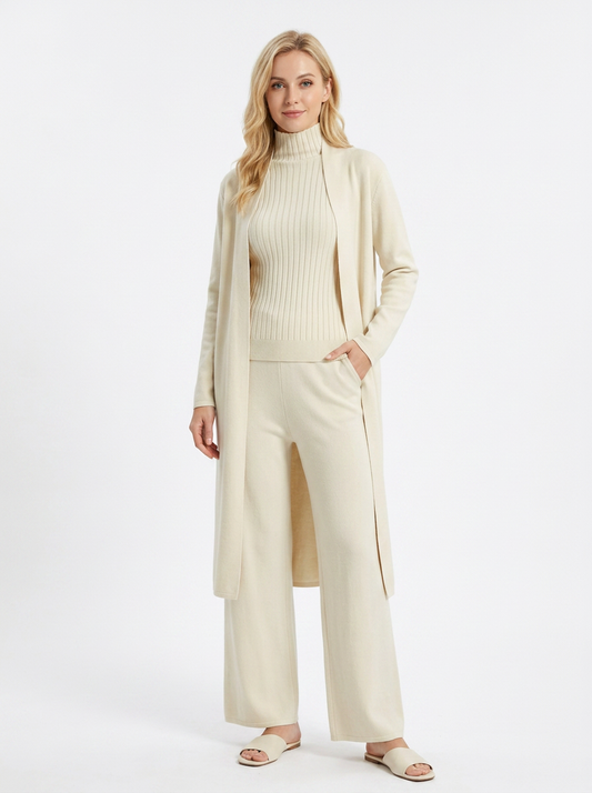 Women's Three-Piece Knit Set Cardigan Tank Wide-Leg Winter Pants