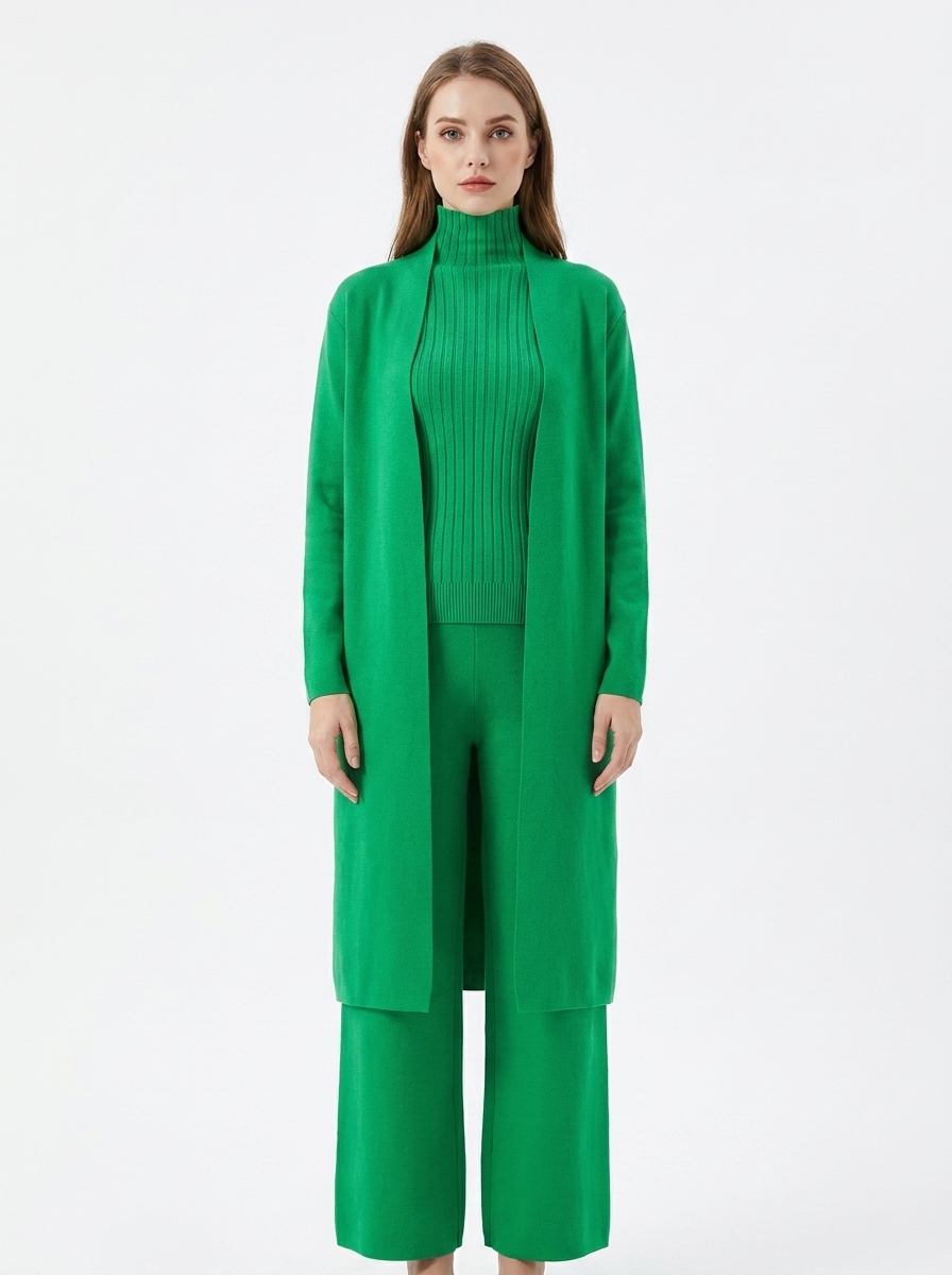 Women's Three-Piece Knit Set Cardigan Tank Wide-Leg Winter Pants
