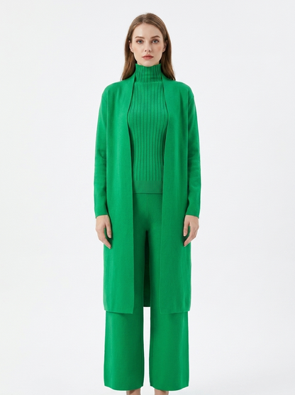 Women's Three-Piece Knit Set Cardigan Tank Wide-Leg Winter Pants