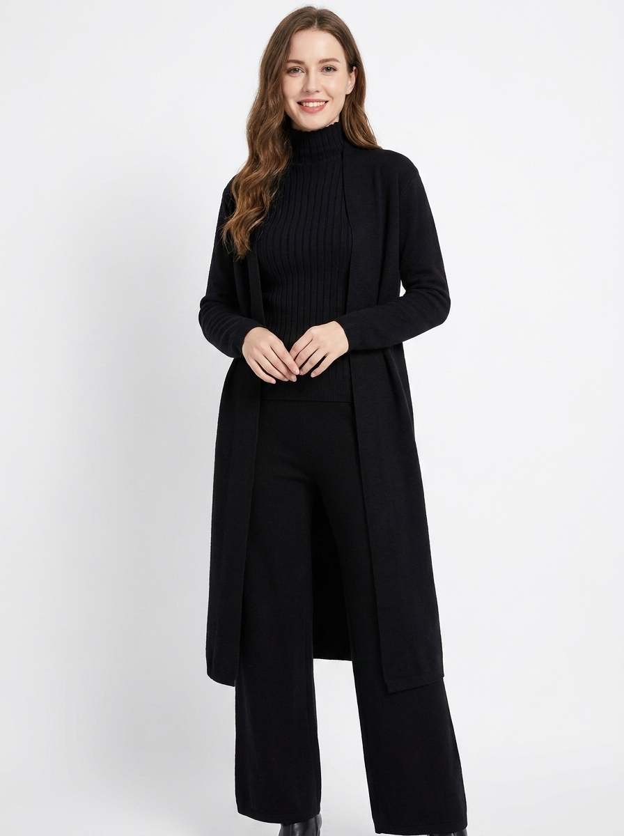 Women's Three-Piece Knit Set Cardigan Tank Wide-Leg Winter Pants