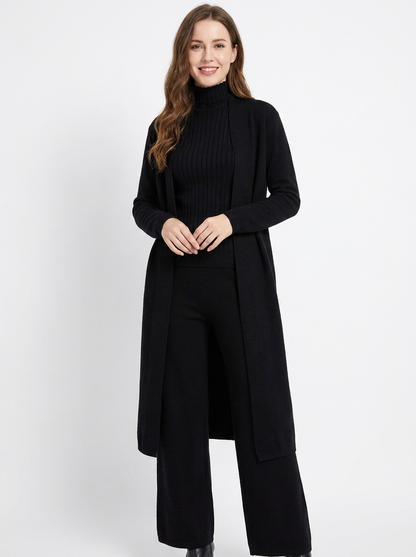 Women's Three-Piece Knit Set Cardigan Tank Wide-Leg Winter Pants