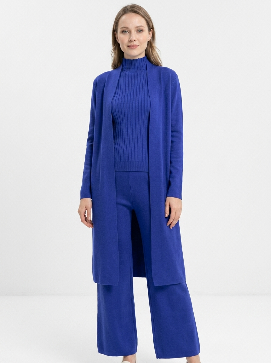 Women's Three-Piece Knit Set Cardigan Tank Wide-Leg Winter Pants
