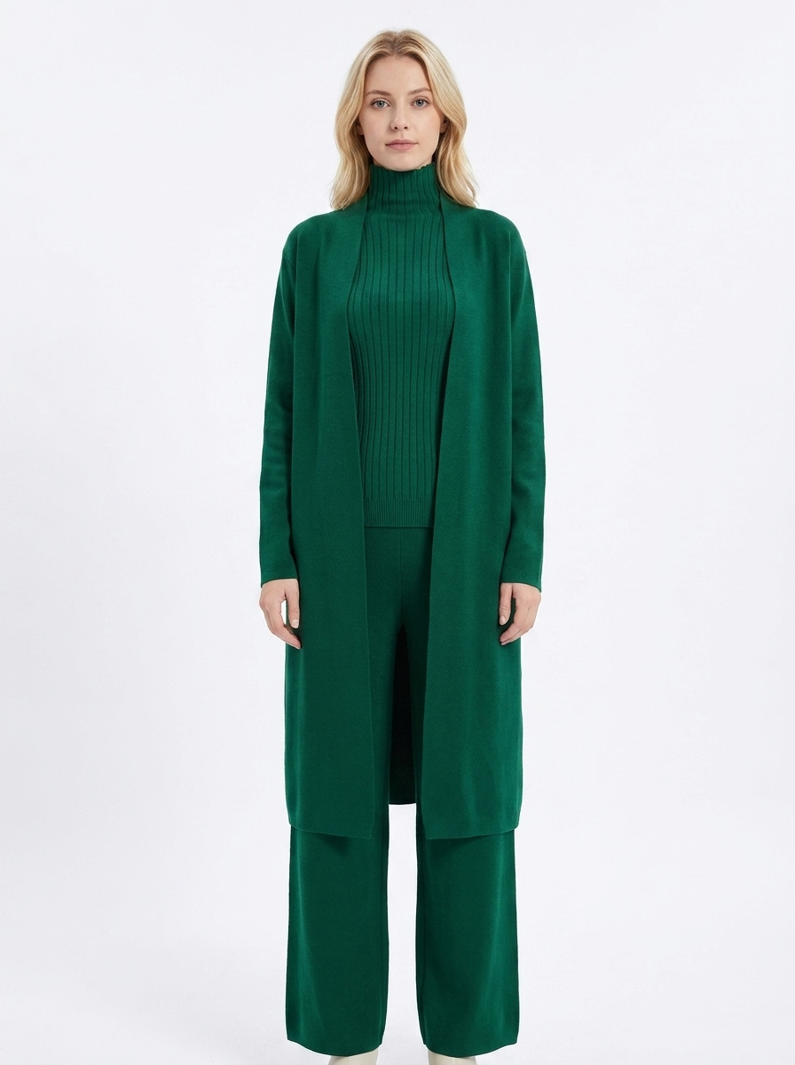 Women's Three-Piece Knit Set Cardigan Tank Wide-Leg Winter Pants