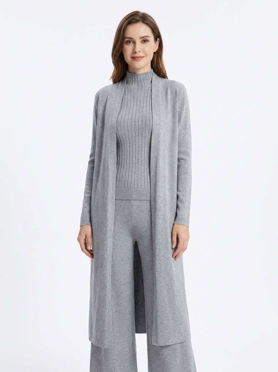Women's Three-Piece Knit Set Cardigan Tank Wide-Leg Winter Pants