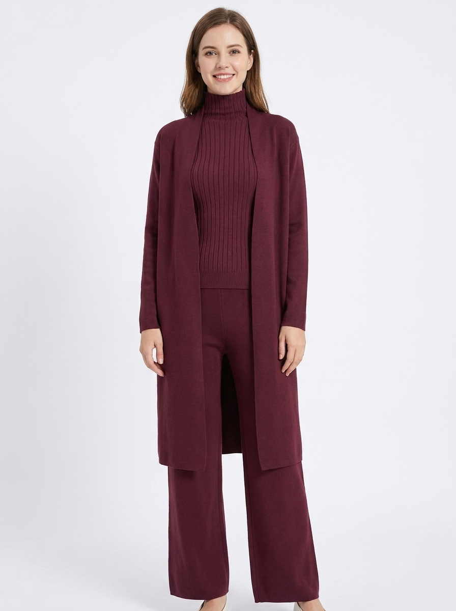 Women's Three-Piece Knit Set Cardigan Tank Wide-Leg Winter Pants