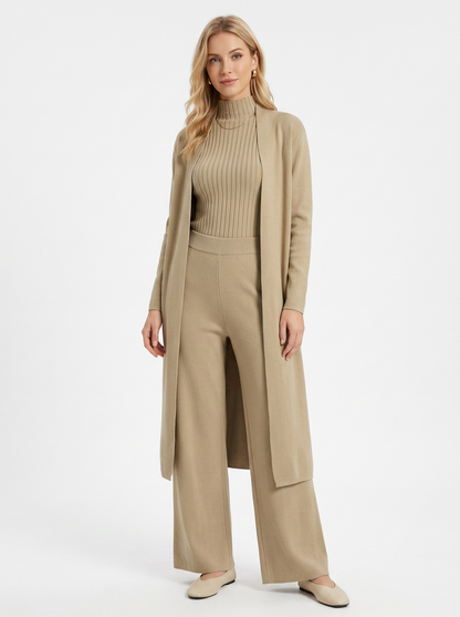 Women's Three-Piece Knit Set Cardigan Tank Wide-Leg Winter Pants