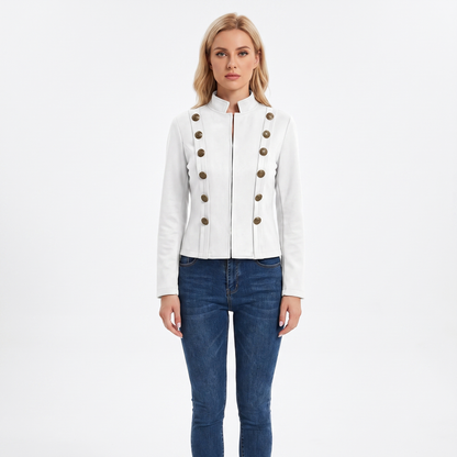 Women's Military Style Blazer Stand Collar Fitted Autumn Jacket