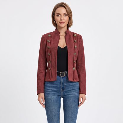 Women's Military Style Blazer Stand Collar Fitted Autumn Jacket