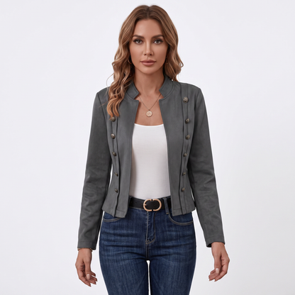 Women's Military Style Blazer Stand Collar Fitted Autumn Jacket