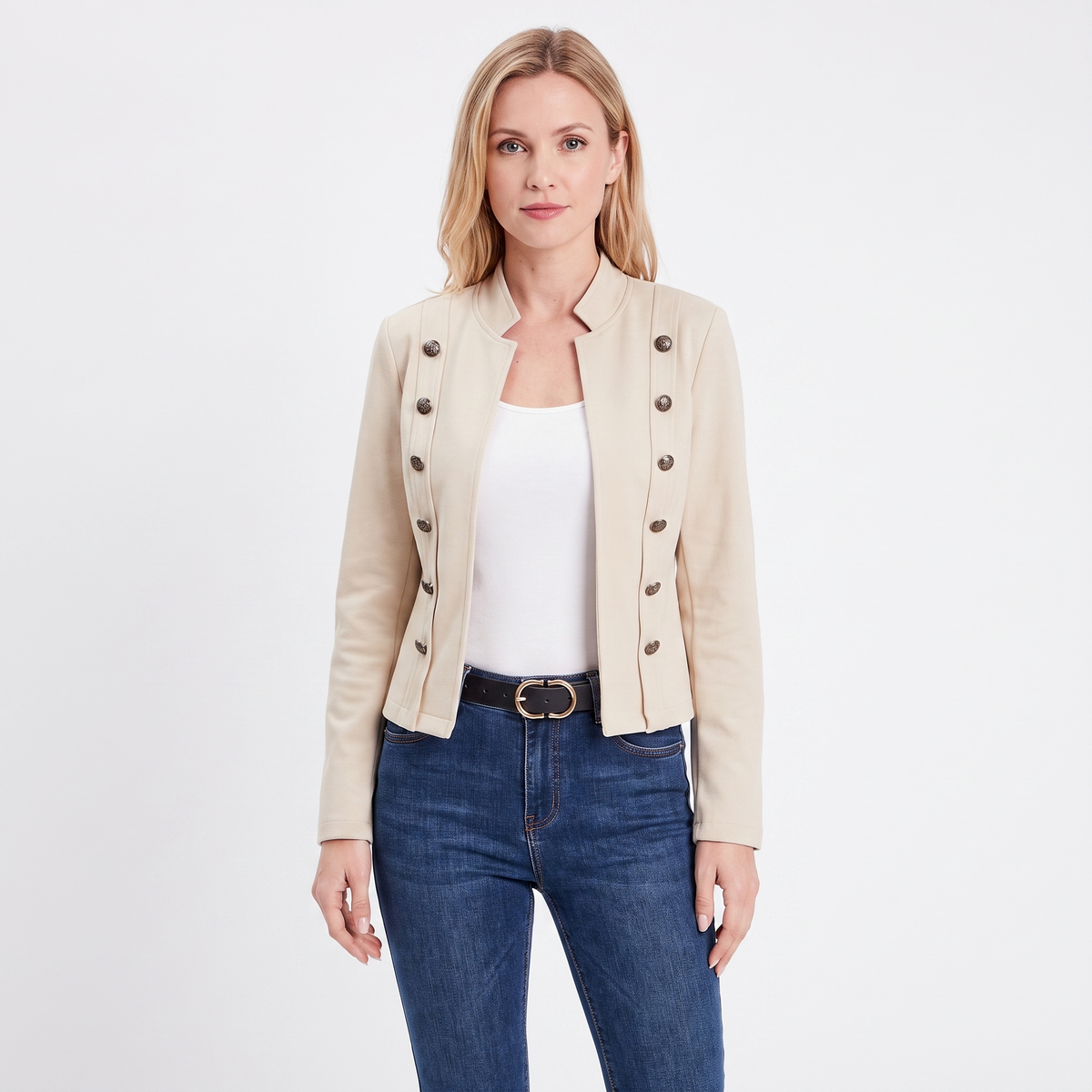 Women's Military Style Blazer Stand Collar Fitted Autumn Jacket