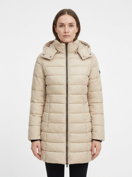 Women's Long Puffer Jacket Fitted Waist Hooded Down Autumn Coat