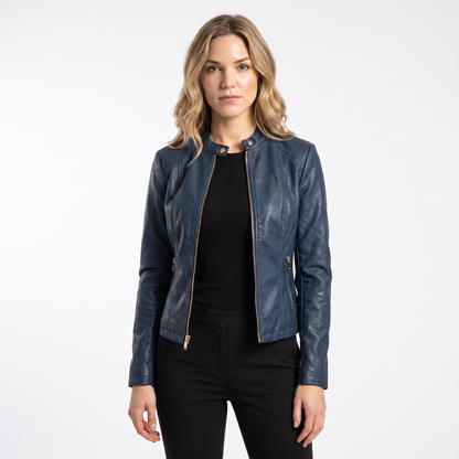 Women's Leather Moto Fitted Zip-Up Biker Autumn Jacket