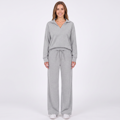 Women's Collared Top and Wide-Leg Pants Two-Piece Set
