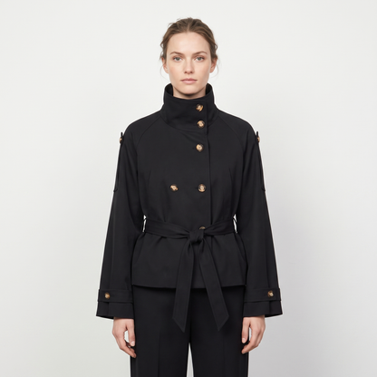 Women's Belted Trench Jacket Double-Breasted Stand Collar Coat