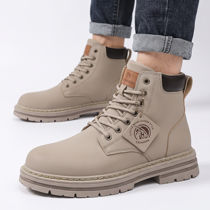 Men's Leather Work Lace-Up Chunky Sole Ankle Winter Boots