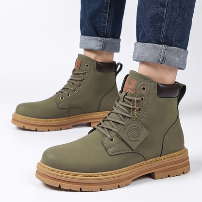 Men's Leather Work Lace-Up Chunky Sole Ankle Winter Boots
