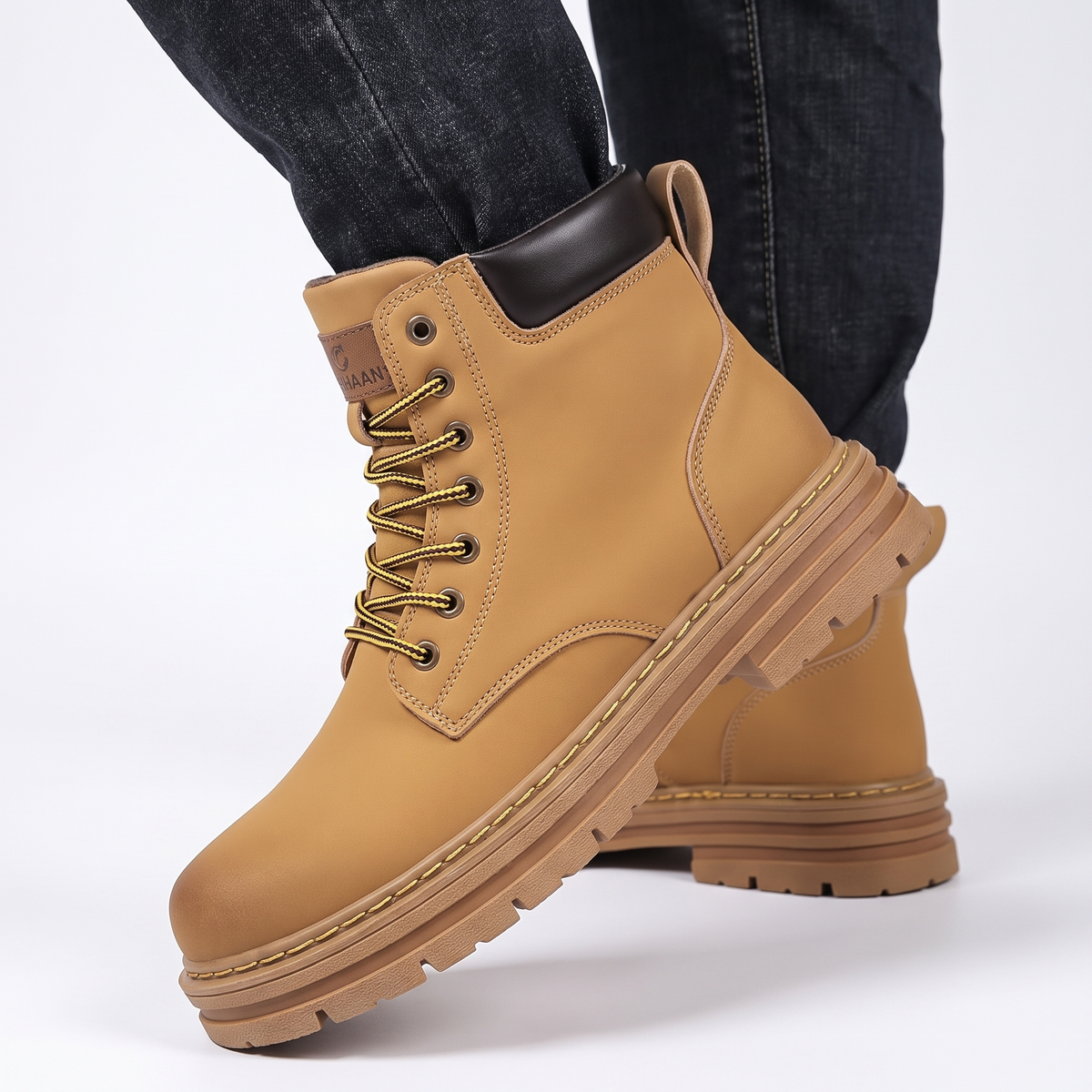 Men's Leather Work Lace-Up Chunky Sole Ankle Winter Boots