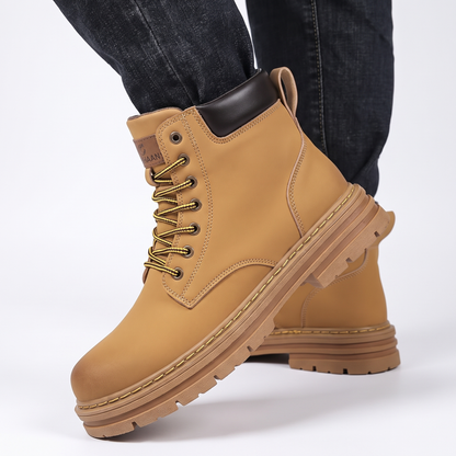 Men's Leather Work Lace-Up Chunky Sole Ankle Winter Boots
