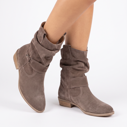 Women's Suede Slouchy Winter Boots Mid-Calf Low Block Heel