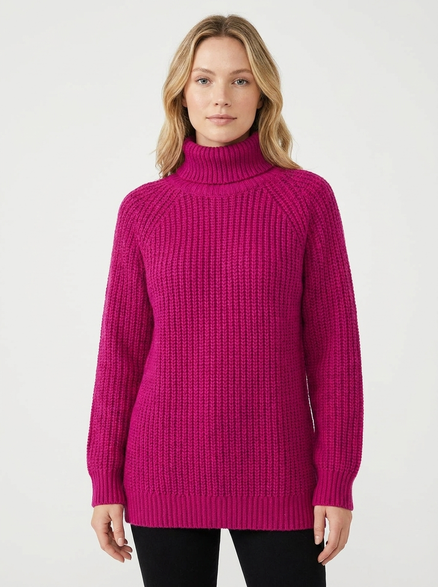 Women's Chunky Knit Turtleneck Winter Sweater Oversized Balloon Sleeve