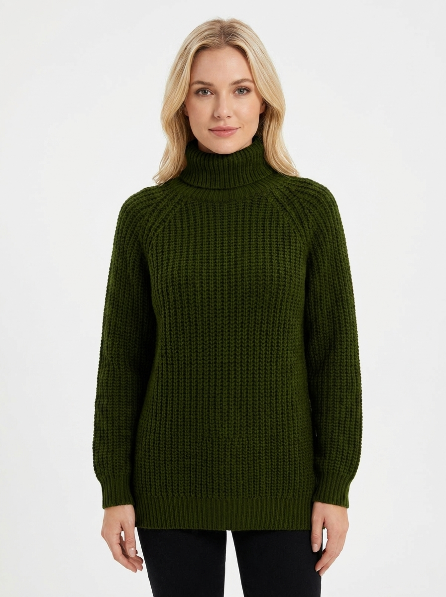 Women's Chunky Knit Turtleneck Winter Sweater Oversized Balloon Sleeve