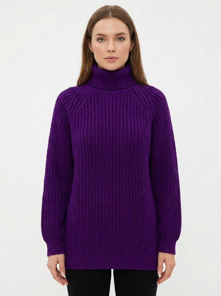 Women's Chunky Knit Turtleneck Winter Sweater Oversized Balloon Sleeve