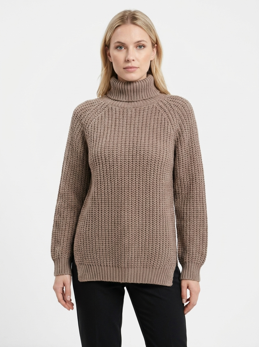 Women's Chunky Knit Turtleneck Winter Sweater Oversized Balloon Sleeve