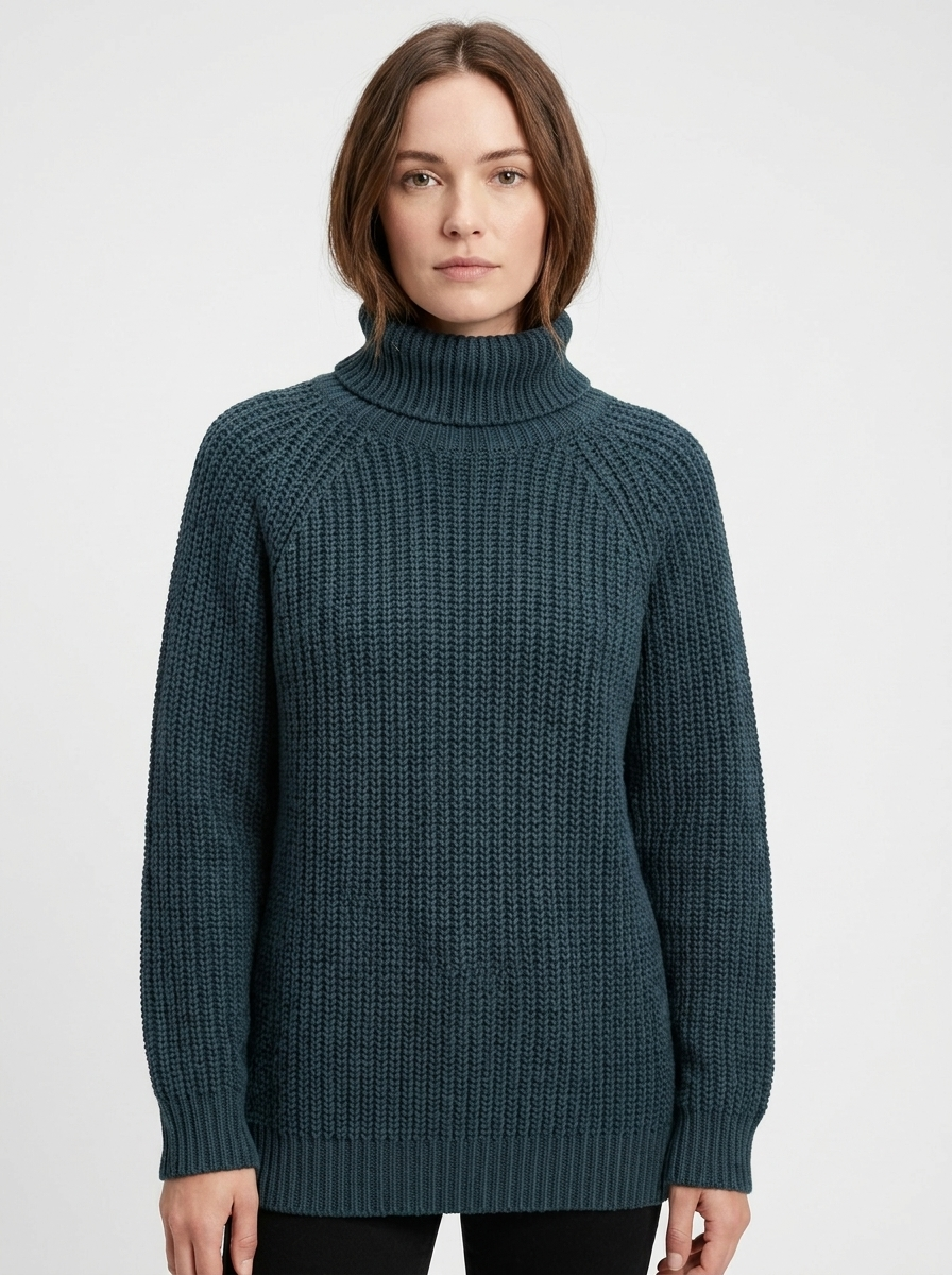 Women's Chunky Knit Turtleneck Winter Sweater Oversized Balloon Sleeve