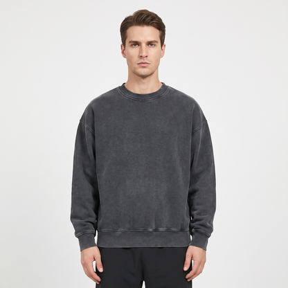 Men's Oversized Winter Sweatshirt Crew-Neck Vintage Wash Pullover