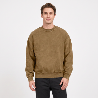 Men's Oversized Winter Sweatshirt Crew-Neck Vintage Wash Pullover