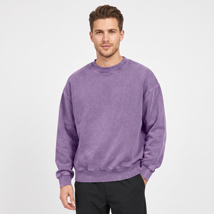 Men's Oversized Winter Sweatshirt Crew-Neck Vintage Wash Pullover