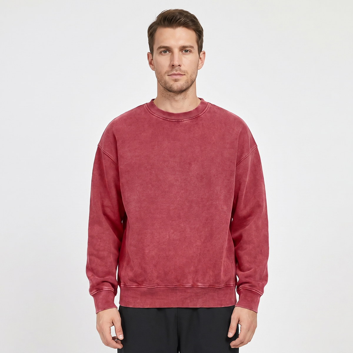 Men's Oversized Winter Sweatshirt Crew-Neck Vintage Wash Pullover