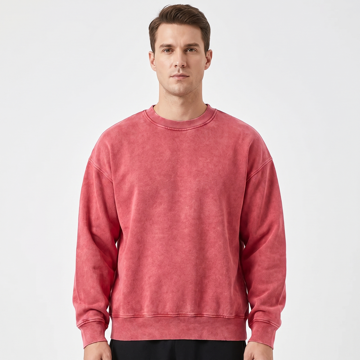 Men's Oversized Winter Sweatshirt Crew-Neck Vintage Wash Pullover