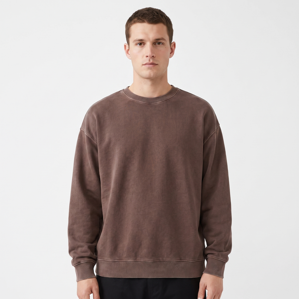 Men's Oversized Winter Sweatshirt Crew-Neck Vintage Wash Pullover