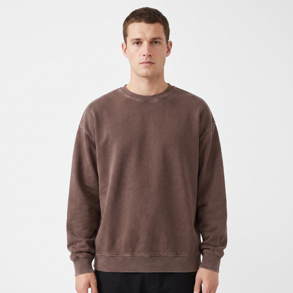 Men's Oversized Winter Sweatshirt Crew-Neck Vintage Wash Pullover